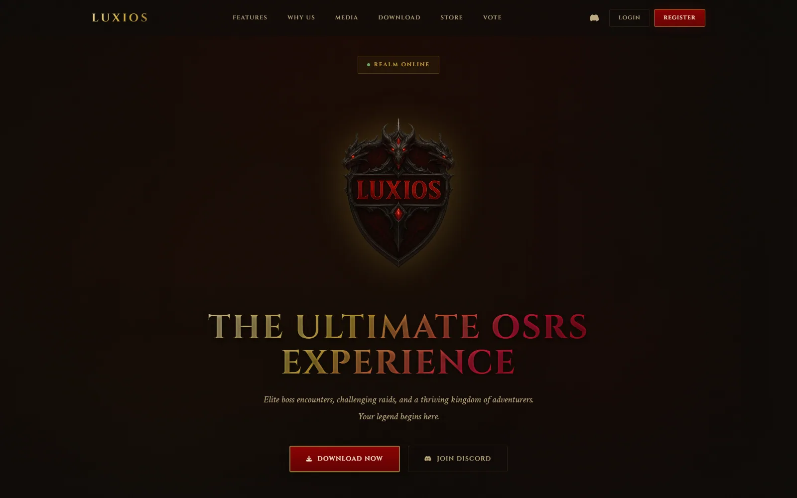 Luxios RSPS homepage preview