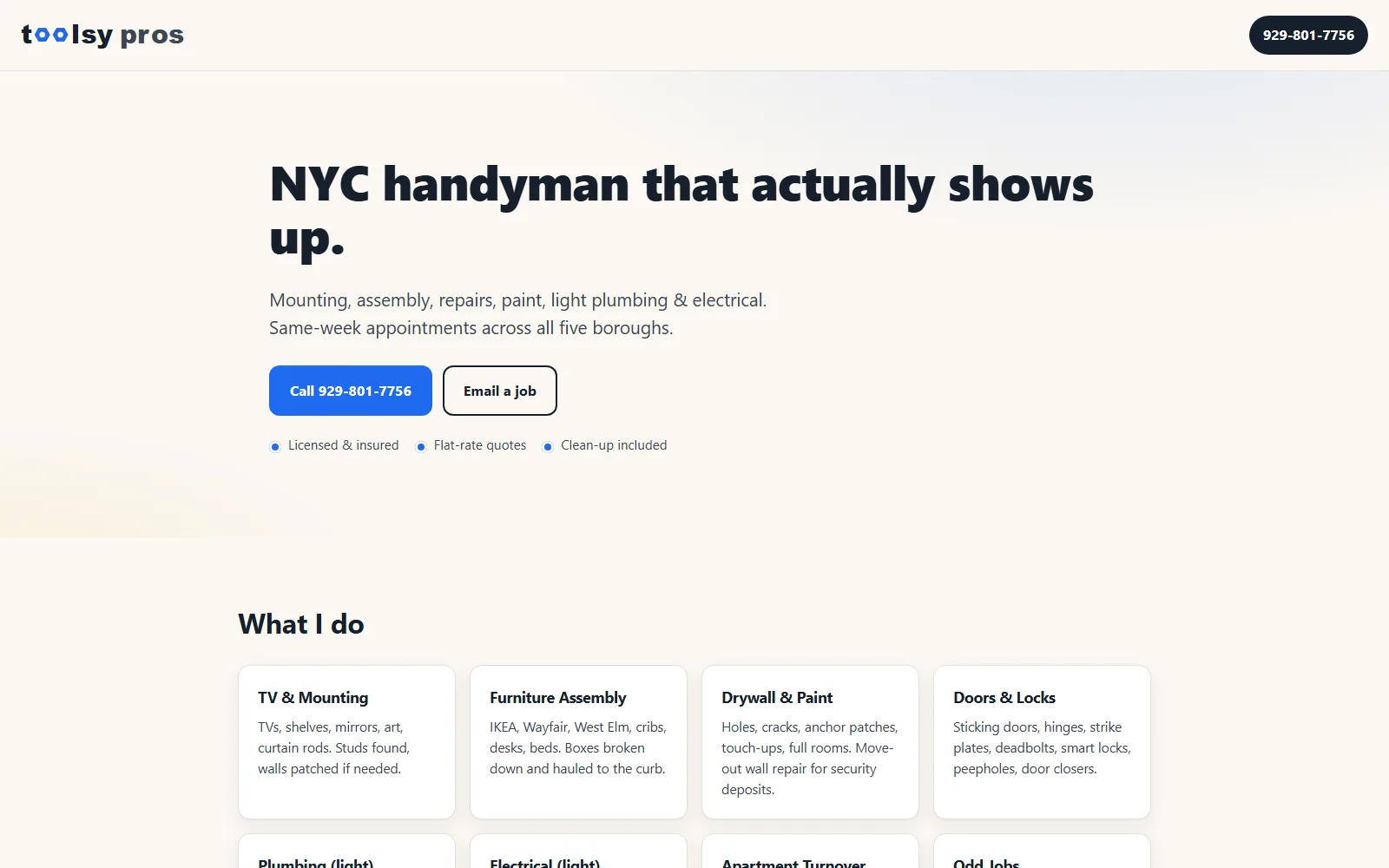 Toolsy Pros homepage preview